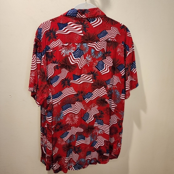 FREE PLANET Men's  USA Flag Patriotic Short Sleeves Button Down Shirt size L - Picture 6 of 9